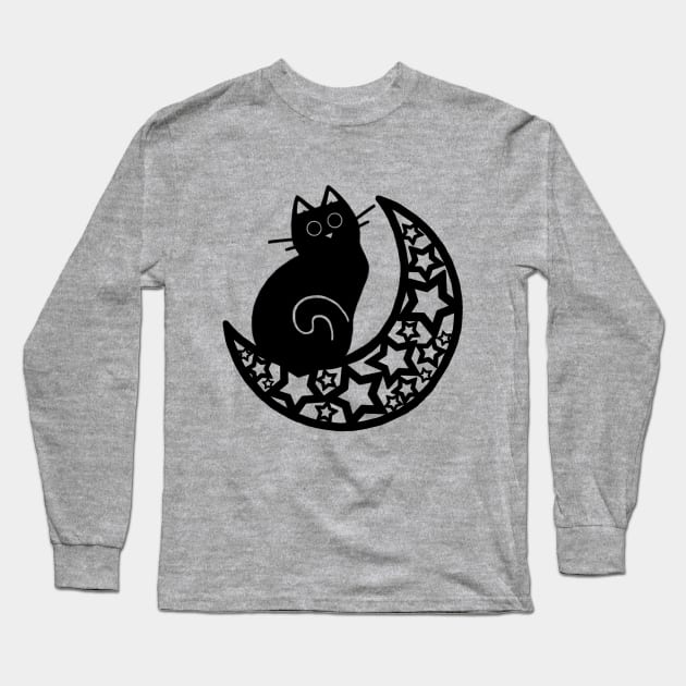 Lunar Cat on the Moon Long Sleeve T-Shirt by NonDecafArt